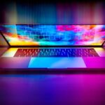 ordinateur portable avec clavier rétroéclairé et écran arc-en-ciel